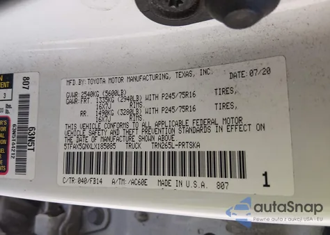 2020 Toyota Tacoma Sr z USA, uszkodzony, nr VIN 5TFAX5GNXLX185085